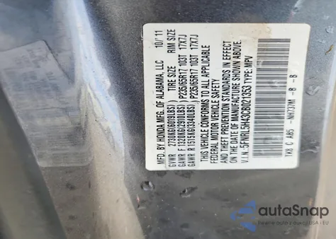 2012 Honda Odyssey Ex z USA, uszkodzony, nr VIN 5FNRL5H43CB021353